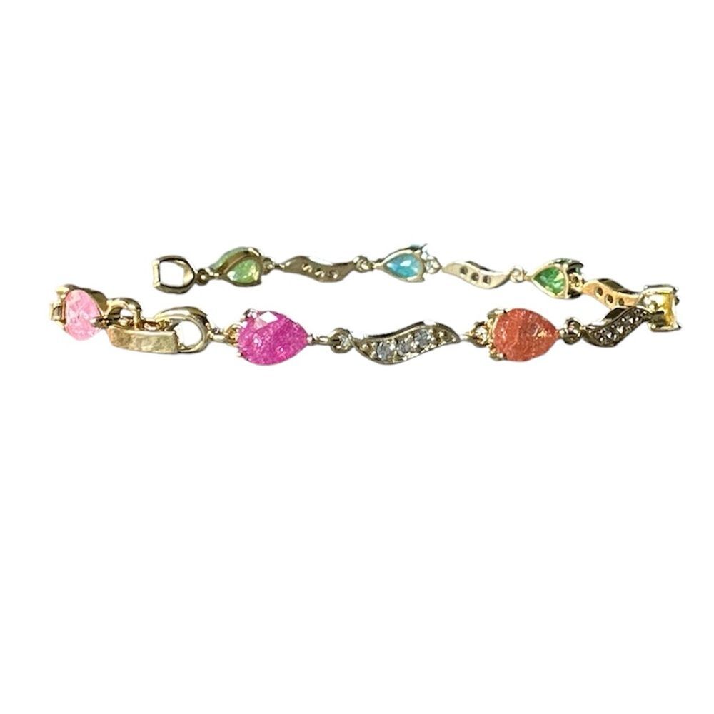 NEW Yellow Gold Pear Shaped Multicolor Galaxy Candy Stones 6.5” or 7.5” Bracelet - Picture 13 of 16